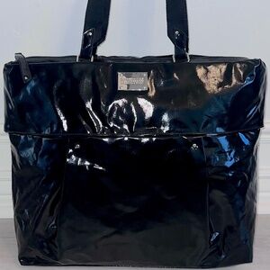 Kenneth Cole Reaction Large Black Patent Tote Shopper Bag Travel Work Weekender